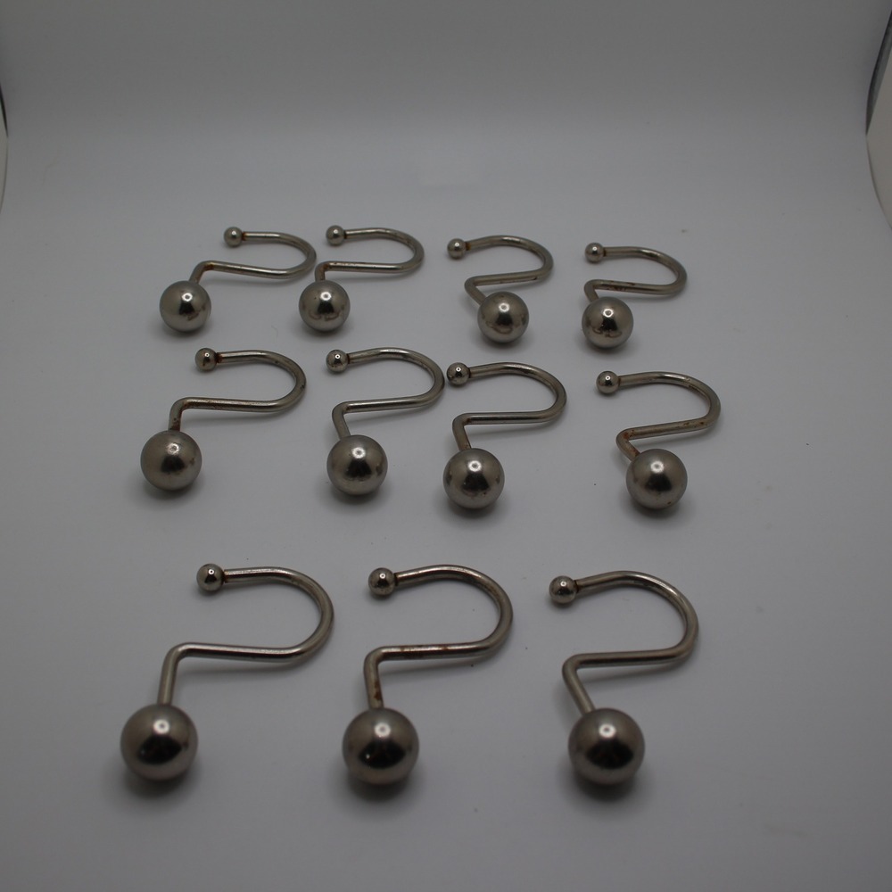 Vintage Metal Shower Curtain Hooks with Ball Ends - Set‎ of 9
